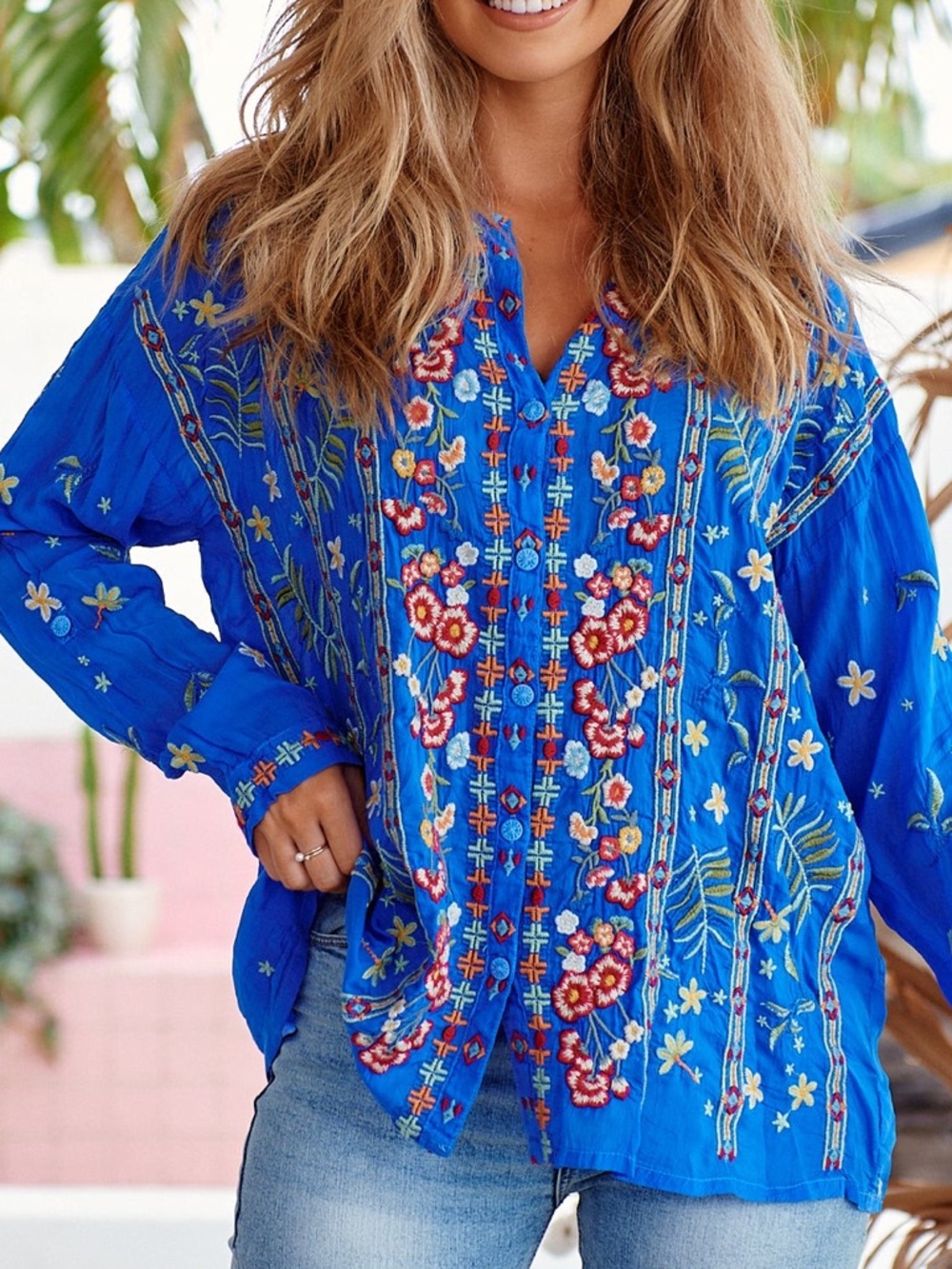 Johnny Was garden party extremely heavily embroidered peasant blouse NWT - Picture 9 of 10